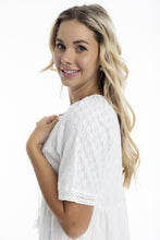 Load image into Gallery viewer, Orientique Essential Layered Broderie Dress White colour side closed up shot
