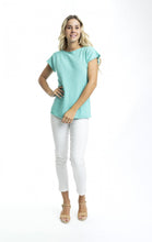 Load image into Gallery viewer, Orientique Essentials Boatneck Knit Top Aqua colour front shot
