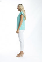 Load image into Gallery viewer, Orientique Essentials Boatneck Knit Top Aqua colour side shot
