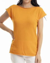 Load image into Gallery viewer, Orientique Essentials Boatneck Knit Top Kumquat front closed up shot
