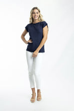 Load image into Gallery viewer, Orientique Essentials Boatneck Knit Top Navy front shot

