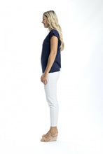 Load image into Gallery viewer, Orientique Essentials Boatneck Knit Top Navy side shot
