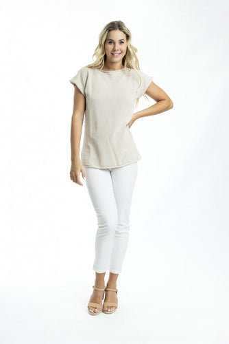 Orientique Essentials Boatneck Knit Top Sand front shot