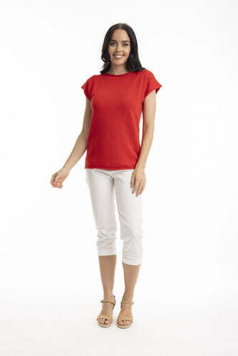Orientique Essentials Boatneck Knit Top Scarlet front shot