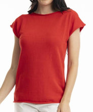 Load image into Gallery viewer, Orientique Essentials Boatneck Knit Top Scarlet closed up front shot
