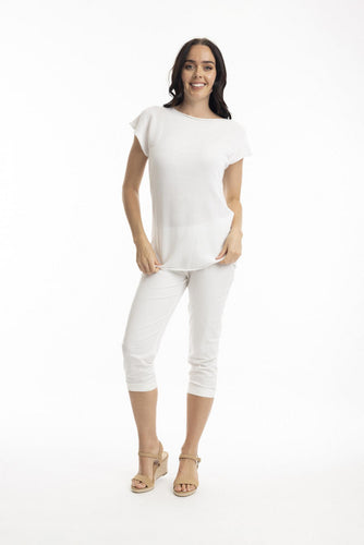 Orientique Essentials Boatneck Knit Top White front shot