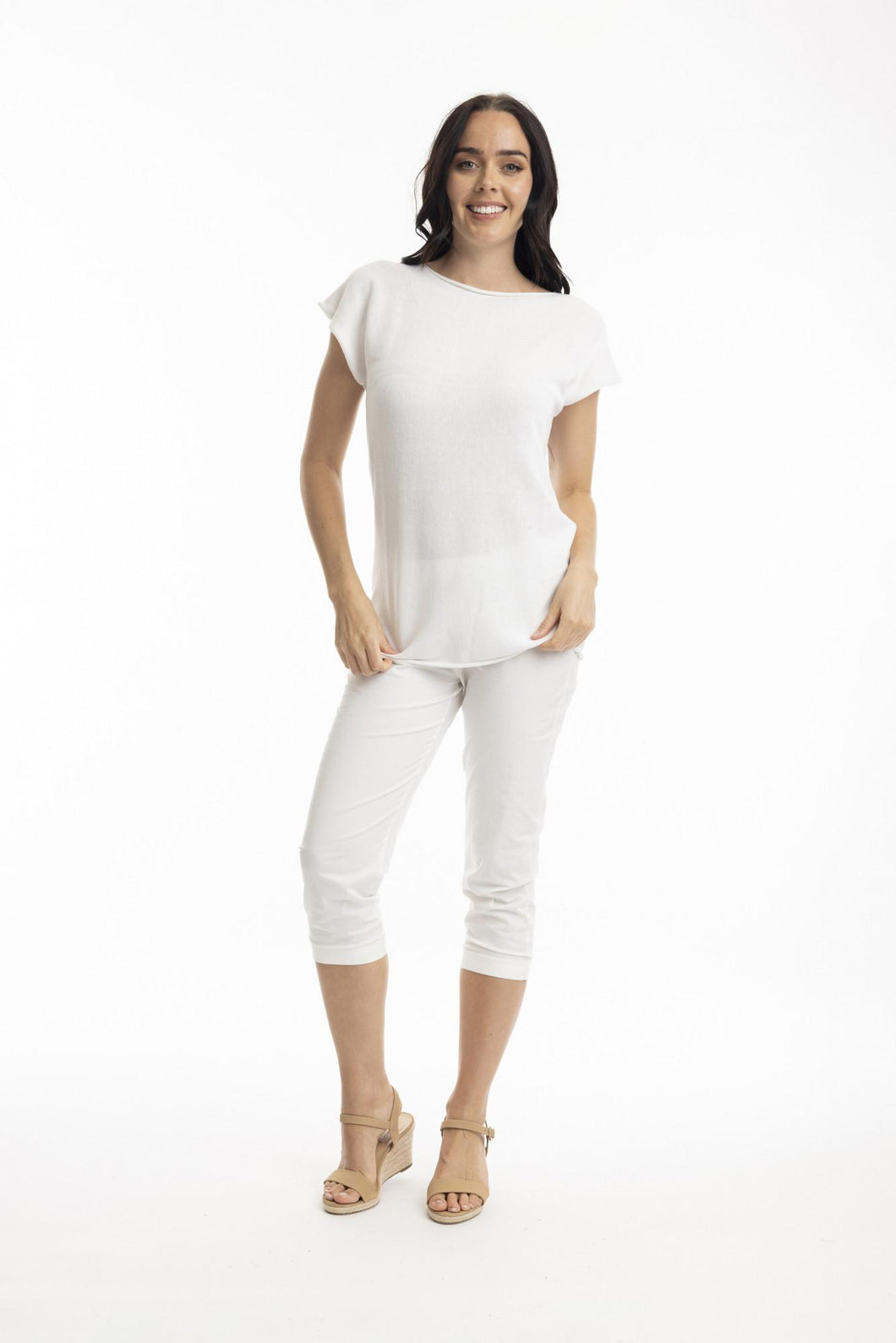 Orientique Essentials Boatneck Knit Top White front shot