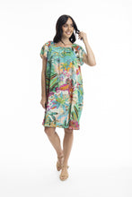 Load image into Gallery viewer, Orientique Hanalei Square Neckline Ruched Dress Printed Colour front shot
