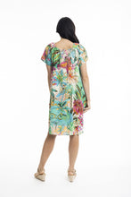 Load image into Gallery viewer, Orientique Hanalei Square Neckline Ruched Dress Printed Colour side back shot
