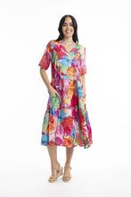 Load image into Gallery viewer, Orientique Jozani Bib Dress with Elbow Sleeve printed colour front shot
