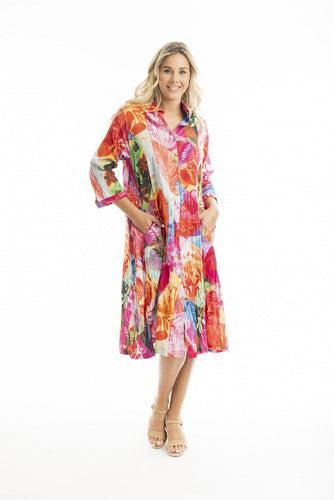 Orientique Jozani Collared Buttonthrough Dress printed colour front shot