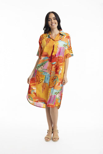 Orientique Kiwayu Collared Maxi Buttonthrough Dress Printed colour front shot