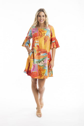 Orientique Kiwayu Frill Sleeve Contemporary Dress front shot