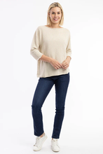Load image into Gallery viewer, Orientique Knit Top Boat Neck 3/4 Sleeve Natural Melange colour front shot
