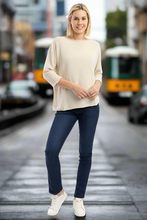 Load image into Gallery viewer, Orientique Knit Top Boat Neck 3/4 Sleeve Natural Melange colour front shot
