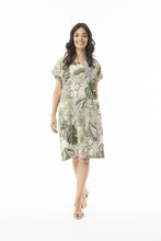 Load image into Gallery viewer, Orientique Lima Reversible Short Sleeve Dress Olive colour front shot
