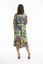 Load image into Gallery viewer, Orientique Medellin Pleated Dress With Belt Printed colour back shot
