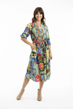 Load image into Gallery viewer, Orientique Medellin Pleated Dress With Belt Printed colour front shot

