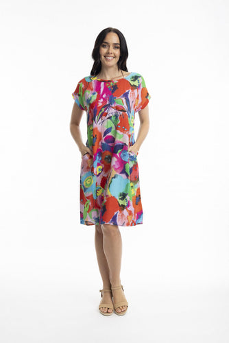 Orientique Nevis Short Sleeve Shift Dress Printed colour front shot