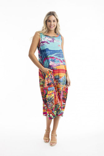 Orientique Ocampo Layered Dress with Round Neckline Printed colour front shot