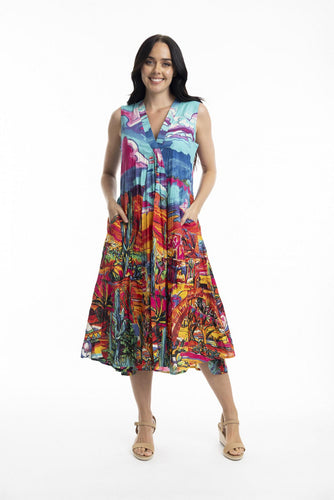 Orientique Ocampo V Neckline Sleeveless Dress printed colour front shot
