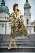 Load image into Gallery viewer, Orientique Petropolis Pleated Dress With Belt Printed colour side shot
