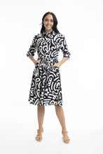 Load image into Gallery viewer, Orientique Poplin Print Dress Black colour front shot
