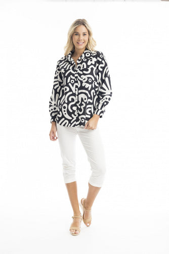 Orientique Poplin Print Shirt Black colour front shot