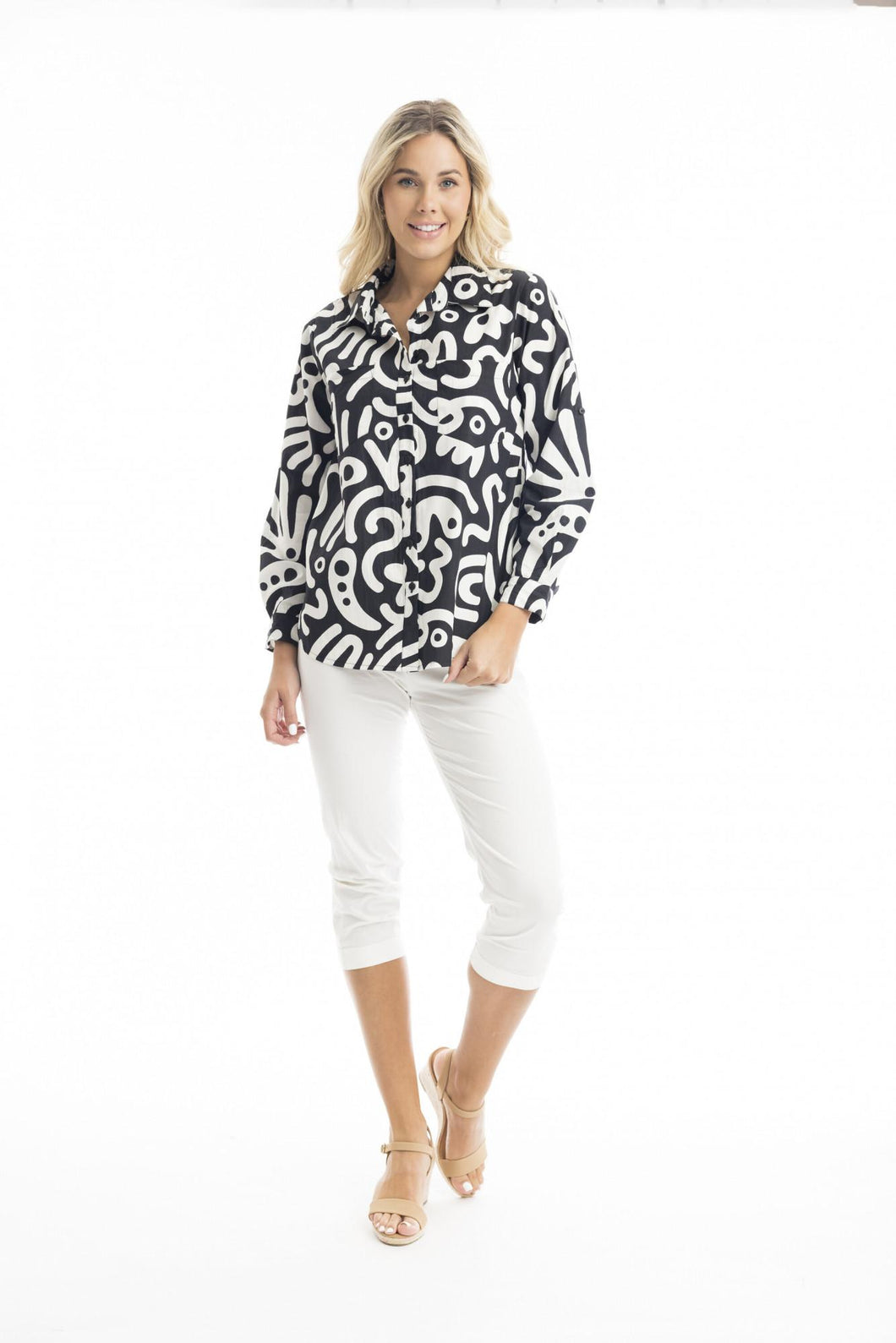 Orientique Poplin Print Shirt Black colour front shot