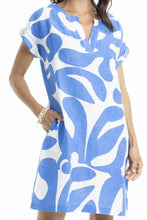 Load image into Gallery viewer, Orientique Print Linen Cap Sleeve Shirt Dress Blue colour front closed up shot
