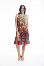 Load image into Gallery viewer, Orientique Printed Cotton Pleated V Neck Dress Jasalmer Orange colour front shot
