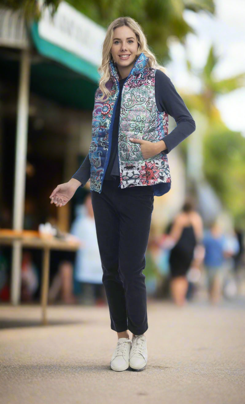 Orientique Reversible Sleeveless Puffer Vest Beethoven 2 Front View