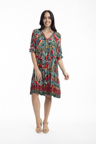 Orientique Rio V Neckline Trim Dress Printed colour front shot