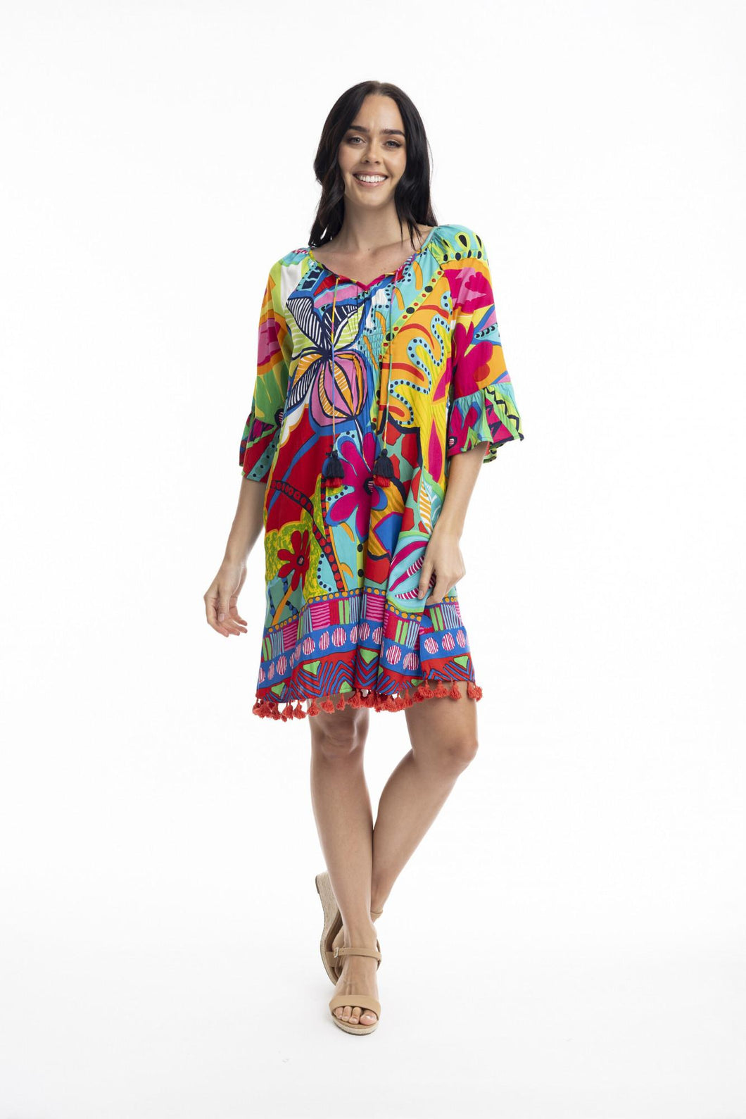 Orientique San Miguel Tassel Dress printed colour front shot