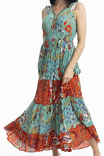 Load image into Gallery viewer, Orientique Serengetti Shirred Underbust Dress Green colour front closed up shot
