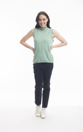 Orientique Sleeveless Knit Sea Sage Front View