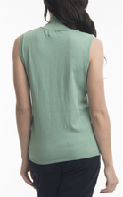 Load image into Gallery viewer, Orientique Sleeveless Knit Sea Sage Back Closed up view
