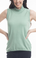 Load image into Gallery viewer, Orientique Sleeveless Knit Sea Sage Front Closed up view
