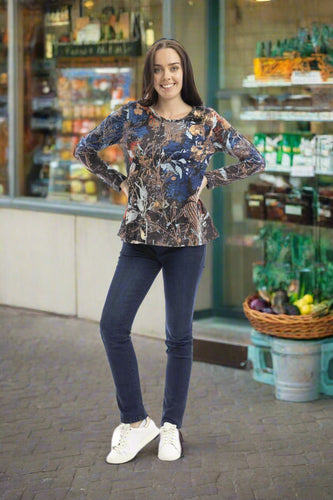 Orientique T-Shirt Contemporary Crew LS Abstract Floral colour front shot