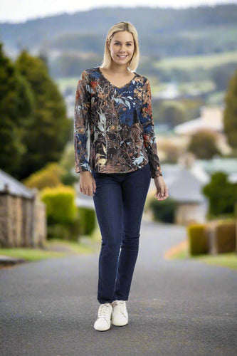 Orientique T-Shirt Contemporary V LS Abstract Floral colour front shot