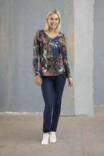 Load image into Gallery viewer, Orientique T-Shirt Contemporary V LS Abstract Floral colour front shot
