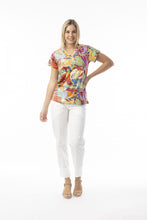 Load image into Gallery viewer, Orientique V-Neck T-Shirt Tropical colour front shot
