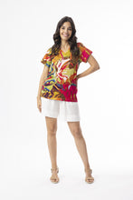 Load image into Gallery viewer, Orientique V-Cut Basic T-Shirt Leaves Red colour front shot
