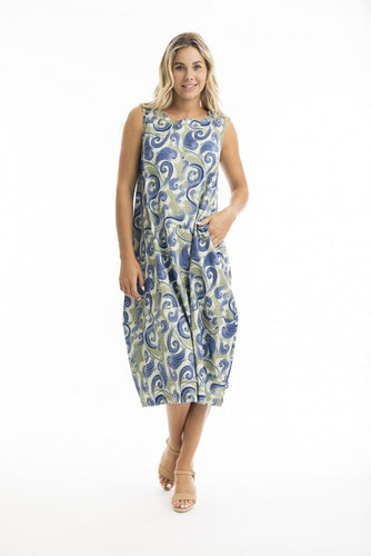 Orientique Yakushima Long Bubble Dress Printed colour front shot