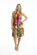 Load image into Gallery viewer, Orientique Printed Cotton Pleated V Neck Dress Marakesh colour front shot

