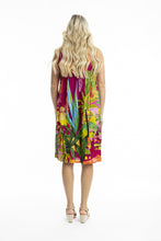 Load image into Gallery viewer, Orientique Printed Cotton Pleated V Neck Dress Marakesh colour back shot
