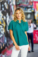 Load image into Gallery viewer, Ping Pong - Nora Linen Ruffle Blouse in Ivy colour front shot

