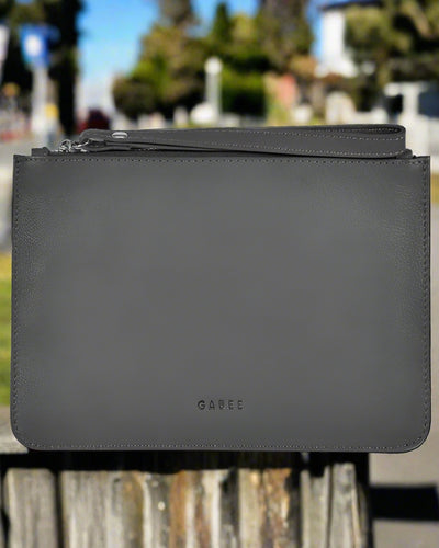 Queens Leather Pouch in Grey colour