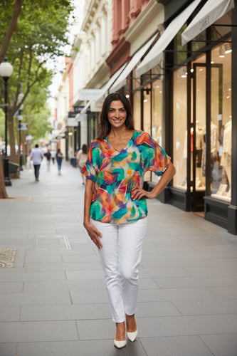 Claire Powell V Neck Short Sleeve Modal Top Shine Color Front View