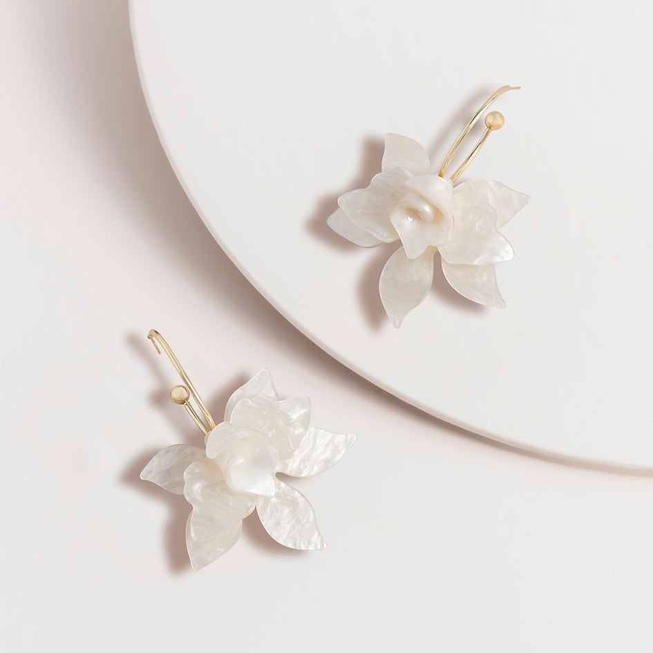 Large Acetate Flower Charm Hoops in Cream colour by Super Amazing